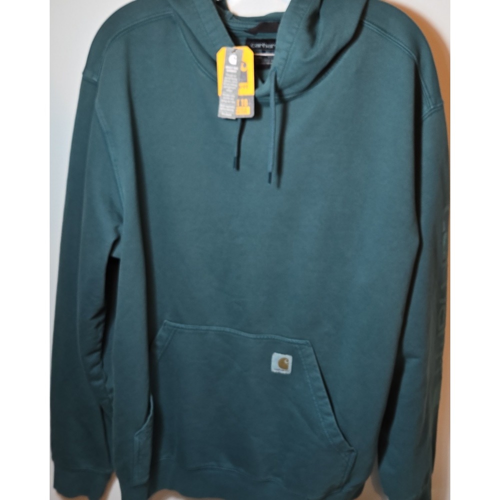 Carhartt Fleece Pullover Hoodie Green Men's L Relaxed Fit Hooded Logo Pocket